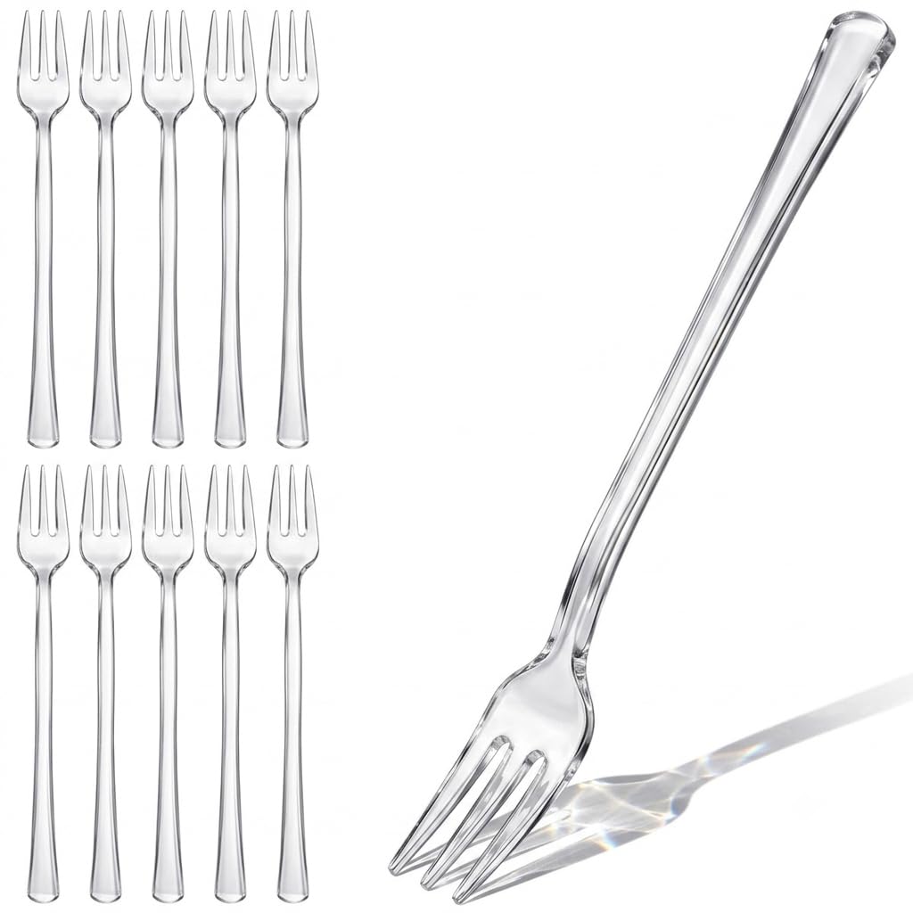 Glownary Clear Plastic Tasting Fork, 6 Inch, Heavy Weight, 3-Tine Design, BPA Free, Recyclable, 400 per Box