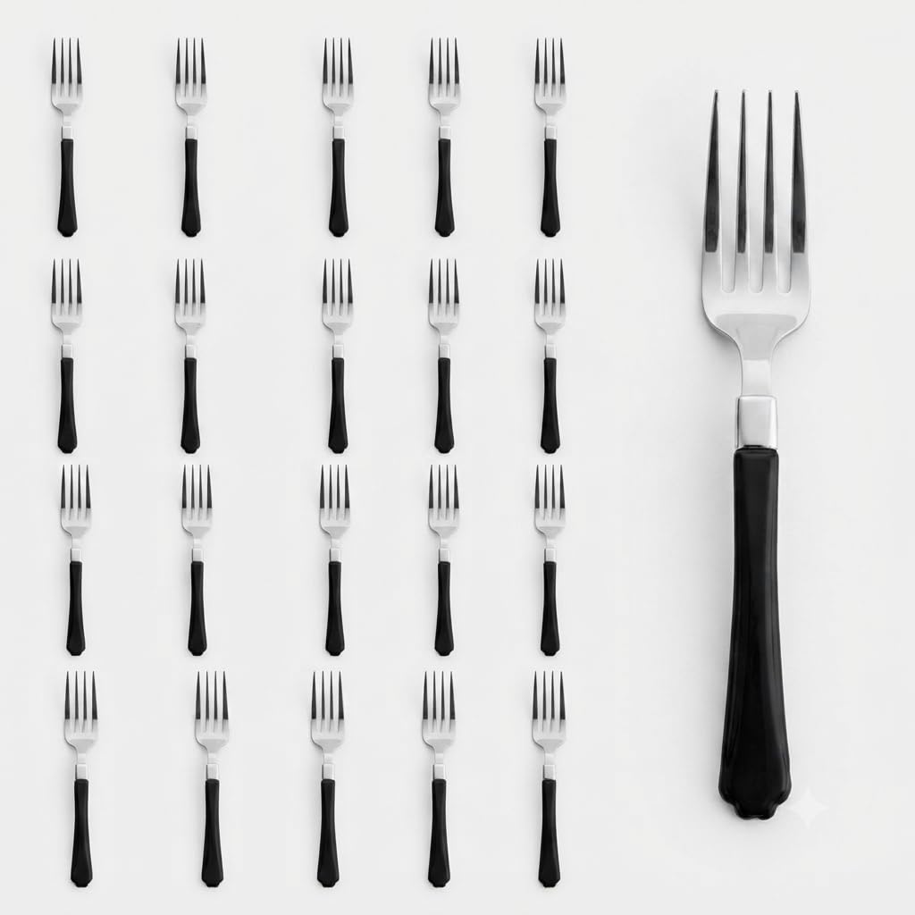 Glownary Empire Heavy Weight Plastic Fork, 7 Inch, Black Handle, 20 Pack, Disposable Silverware for Parties and Events
