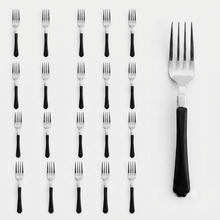 Glownary Empire Heavy Weight Plastic Fork, 7 Inch, Black Handle, 20 Pack, Disposable Silverware for Parties and Events