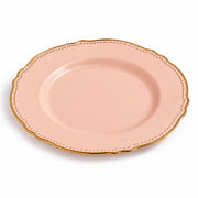 Glownary Heirloom 10 Inch Round Plastic Plate, Blush Pink with Gold Vintage Rim, Disposable BPA-Free Plates for Events and Weddings, 12 Count Sample Pack