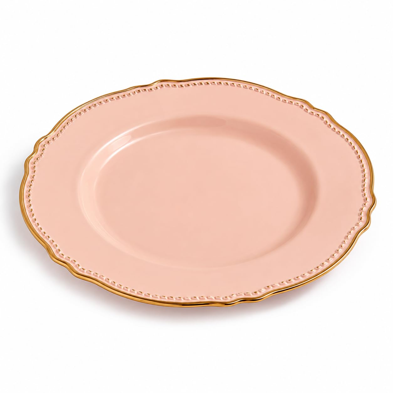 Glownary Heirloom 10 Inch Round Plastic Plate, Blush Pink with Gold Vintage Rim, Disposable BPA-Free Plates for Events and Weddings, 12 Count Sample Pack