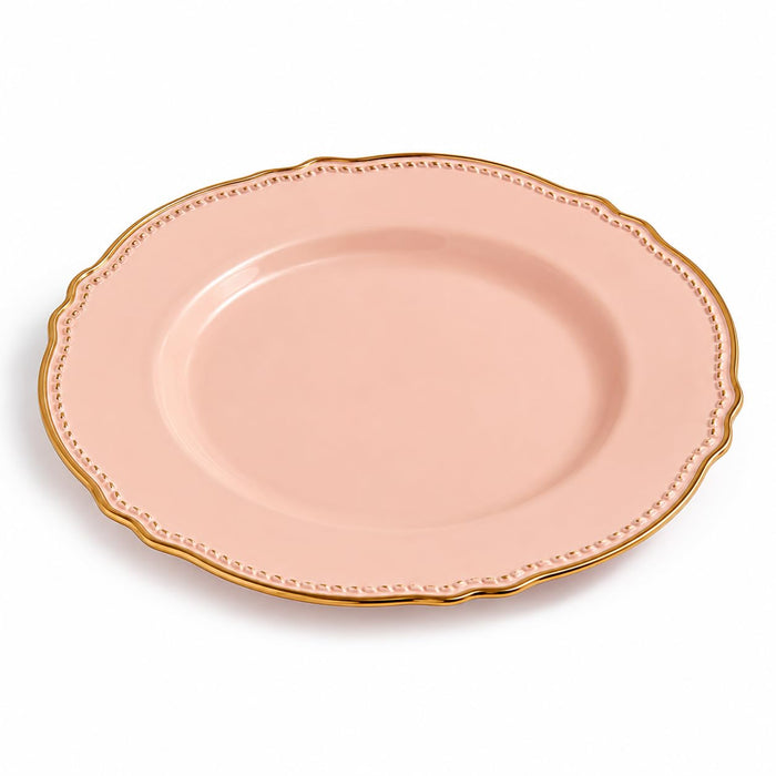 Glownary Heirloom 10 Inch Round Plastic Plate, Blush Pink with Gold Vintage Rim, Disposable BPA-Free Plates for Events and Weddings, 12 Count Sample Pack