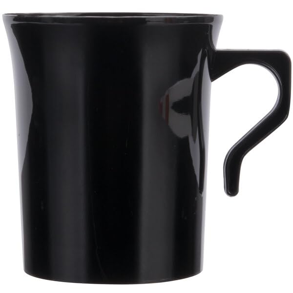 Glownary Black Plastic Coffee Mug, 8 oz, Polystyrene, BPA Free, Recyclable, 8 Pack