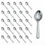 Glownary Hammered Silver Plastic Soup Spoons, Heavy Weight, 5 7/8 Inches, 50 Pack, Disposable Metallic Flatware