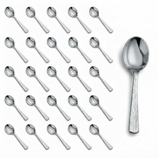Glownary Hammered Silver Plastic Soup Spoons, Heavy Weight, 5 7/8 Inches, 50 Pack, Disposable Metallic Flatware
