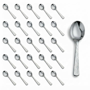 Glownary Hammered Silver Plastic Soup Spoons, Heavy Weight, 5 7/8 Inches, 50 Pack, Disposable Metallic Flatware
