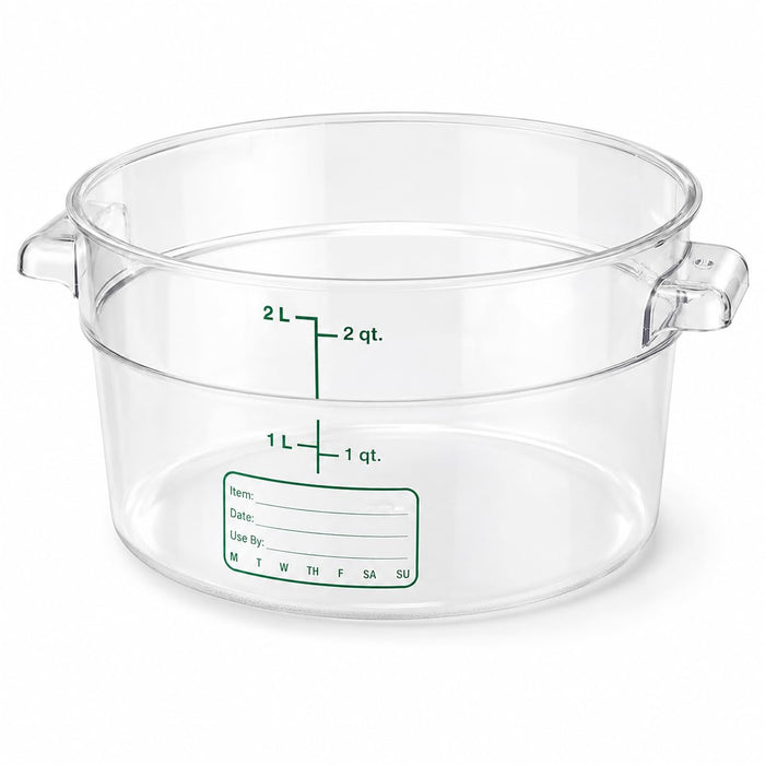 Glownary 2 Qt. Round Polycarbonate Food Storage Container, Clear, with Measurement Guides, NSF Listed, Stackable, 4.25 Inch Height