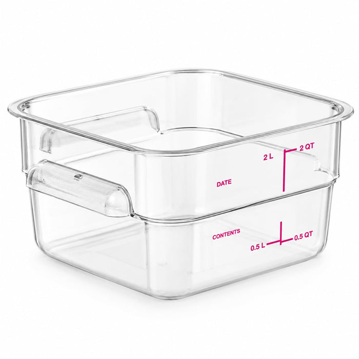 Glownary 2 Qt Square Food Storage Container, Clear with Purple Graduations, Polycarbonate, Allergen-Free, Commercial Grade, NSF Listed, 7.1x7.1x3.8 Inches