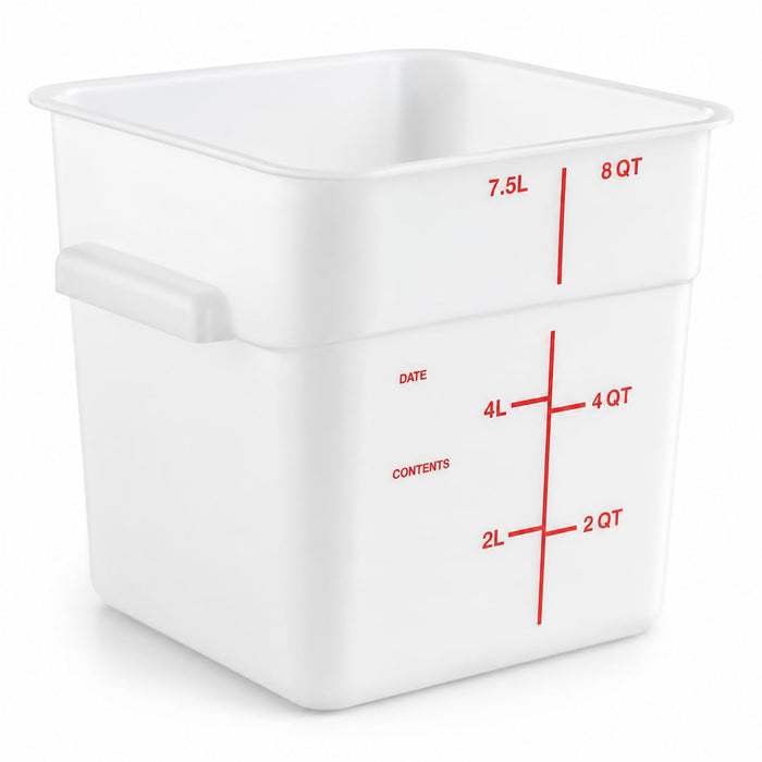 Glownary 8 Qt Square Food Storage Container, White Polyethylene with Measurement Guides, NSF Listed, BPA Free, 8.75 x 8.75 x 9 Inches, Made in USA
