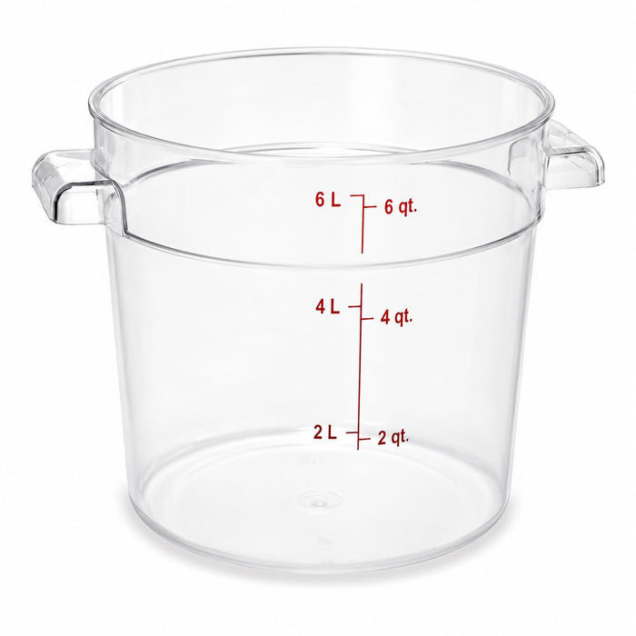 Glownary 6 Qt Round Polycarbonate Food Storage Container, Clear with Measurement Guides, NSF Listed, Stackable, Commercial Grade, 7.75 Inch Height