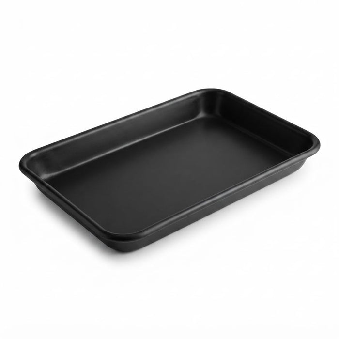 Eighth Size Non-Stick Aluminum Sheet Pan, Black, 19 Gauge Wire Rim, 6.5 x 9.5 Inch, Rectangle Bun Tray for Food Service