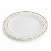 Glownary Halo White Plastic Plates with Gold Bands, 7.5 Inch Round, Disposable, BPA Free, for Events and Weddings, 15 Count
