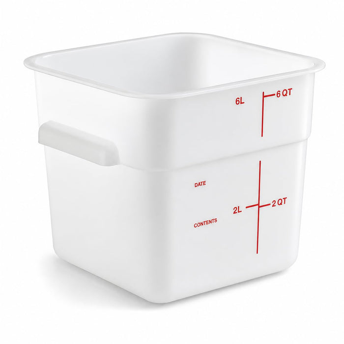 Glownary 6 Qt Square Food Storage Container, White Polyethylene, 8.75x8.75x7.31 Inches, with Measurement Guides, Stackable, Made in USA