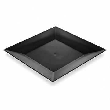 Glownary Square Black Plastic Plates, 8 Inch, BPA Free, Wide Rim, Polystyrene, for Events and Weddings, 10 Count Sample Pack