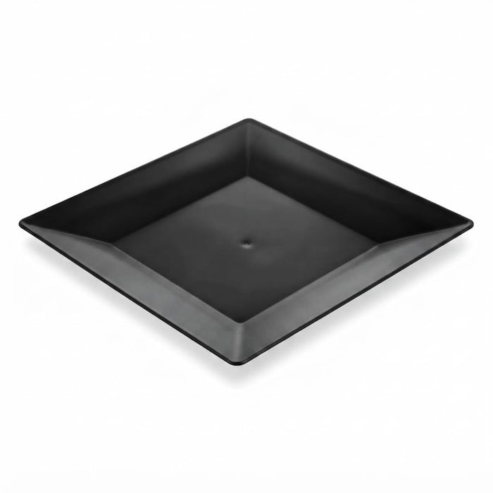 Glownary Square Black Plastic Plates, 8 Inch, BPA Free, Wide Rim, Polystyrene, for Events and Weddings, 10 Count Sample Pack