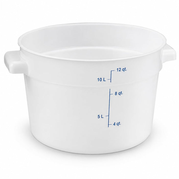 Glownary 12 Qt. Round Polyethylene Food Storage Container, Blue/White, NSF Listed, BPA Free, with Measurement Guides, Stackable Design, 8 3/8 Inches Height