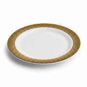 Glownary Lattice White Plastic Dinner Plates, 10 Inch, Gold Rim Design, BPA Free, Disposable, 12 Count
