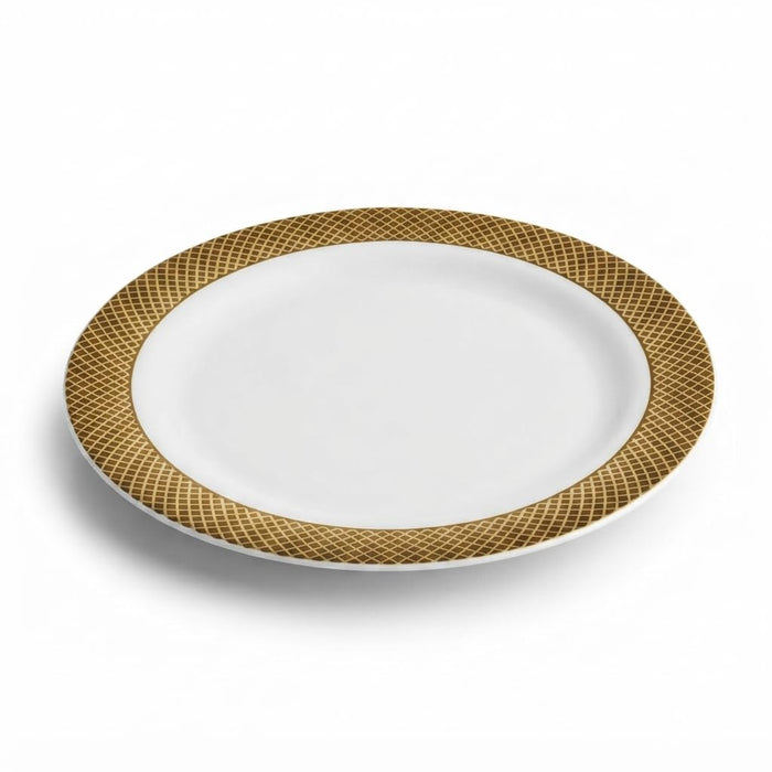Glownary Lattice White Plastic Dinner Plates, 10 Inch, Gold Rim Design, BPA Free, Disposable, 12 Count