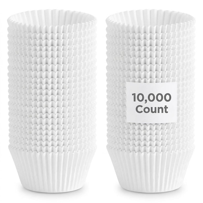 White Fluted Paper Baking Cups, Standard 2 oz Size, Oven Safe to 450F, Microwave and Freezer Safe, 10000 Count
