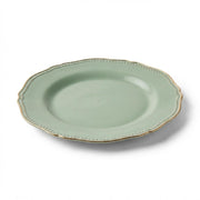 Glownary Heirloom 9 Inch Round Plastic Plate, Eucalyptus Green with Gold Vintage Rim, BPA Free, Disposable, 12 Count