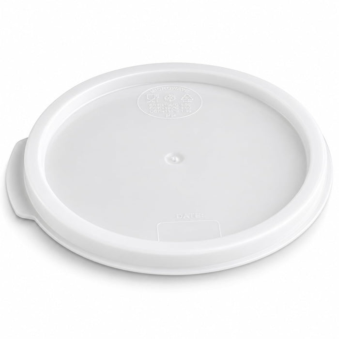 [12 PACK] Round Polypropylene Food Storage Container Lid, White, 2 and 4 Qt, Double-Sealing, NSF Listed, BPA Free, Dishwasher Safe, 7 3/4 Inch Diameter