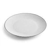 Glownary Coupe Dynasty White Round Plastic Plates with Silver Band, 10 Inch, BPA Free, Recyclable, 12 Count, for Events and Weddings