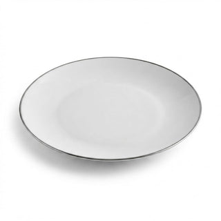 Glownary Coupe Dynasty White Round Plastic Plates with Silver Band, 10 Inch, BPA Free, Recyclable, 12 Count, for Events and Weddings