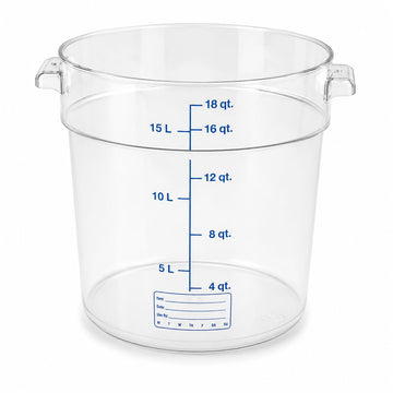 Glownary 18 Qt Round Polycarbonate Food Storage Container with Blue Gradations, Clear, Commercial Grade, Stackable, NSF Listed, 11.875 x 12.375 Inches