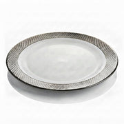 Glownary Lattice White Plastic Dinner Plate, 10.25 Inch Round, Silver Decorative Rim Design, BPA Free, 12 Count Sample Pack
