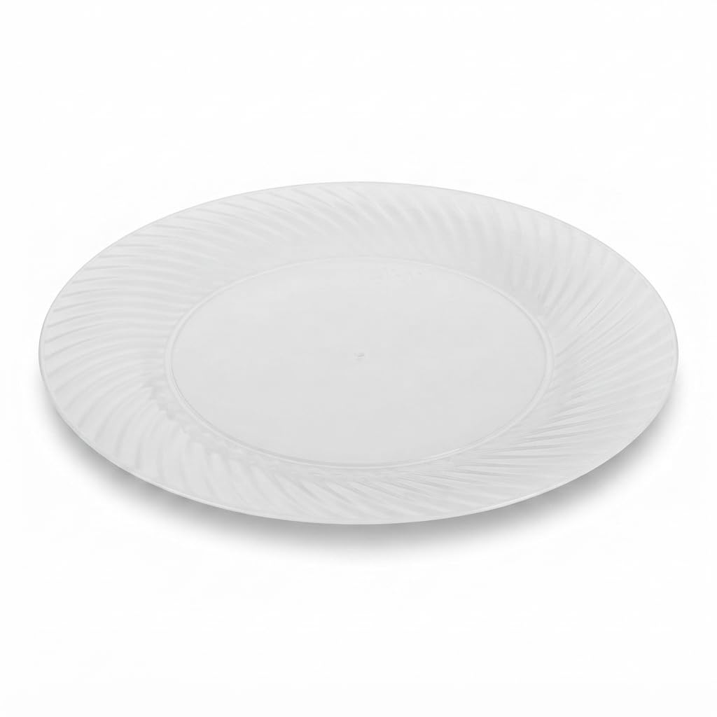Glownary Wave 6-Inch White Plastic Plates, Round Polystyrene, Scalloped Edge, BPA Free, for Events and Weddings, 18 Count