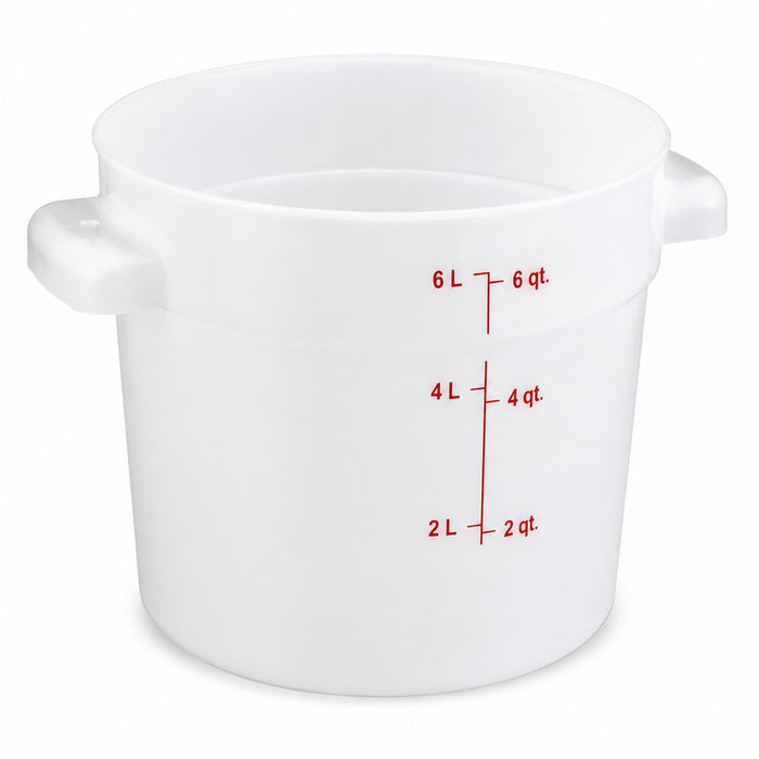 Glownary 6 Qt Round Food Storage Container, Red/White Polyethylene, NSF Listed, BPA Free, Stackable with Measurement Guides, 7.75 x 8.875 Inch, Commercial Kitchen Use
