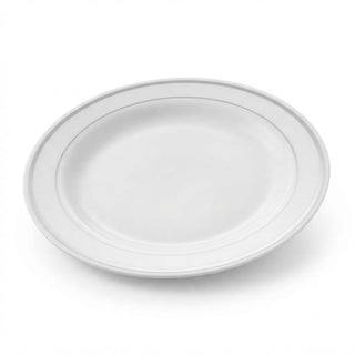 Glownary Halo White Plastic Plates with Silver Bands, 7.5 Inch Round, BPA Free Disposable Polystyrene, 15 Count, for Appetizers, Desserts and Events