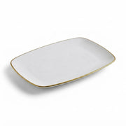 Glownary Coupe Dynasty White Rectangular Plastic Platter with Gold Band, 12.75 x 8.25 Inch, BPA Free, Disposable, for Events and Weddings, 10 Count Sample