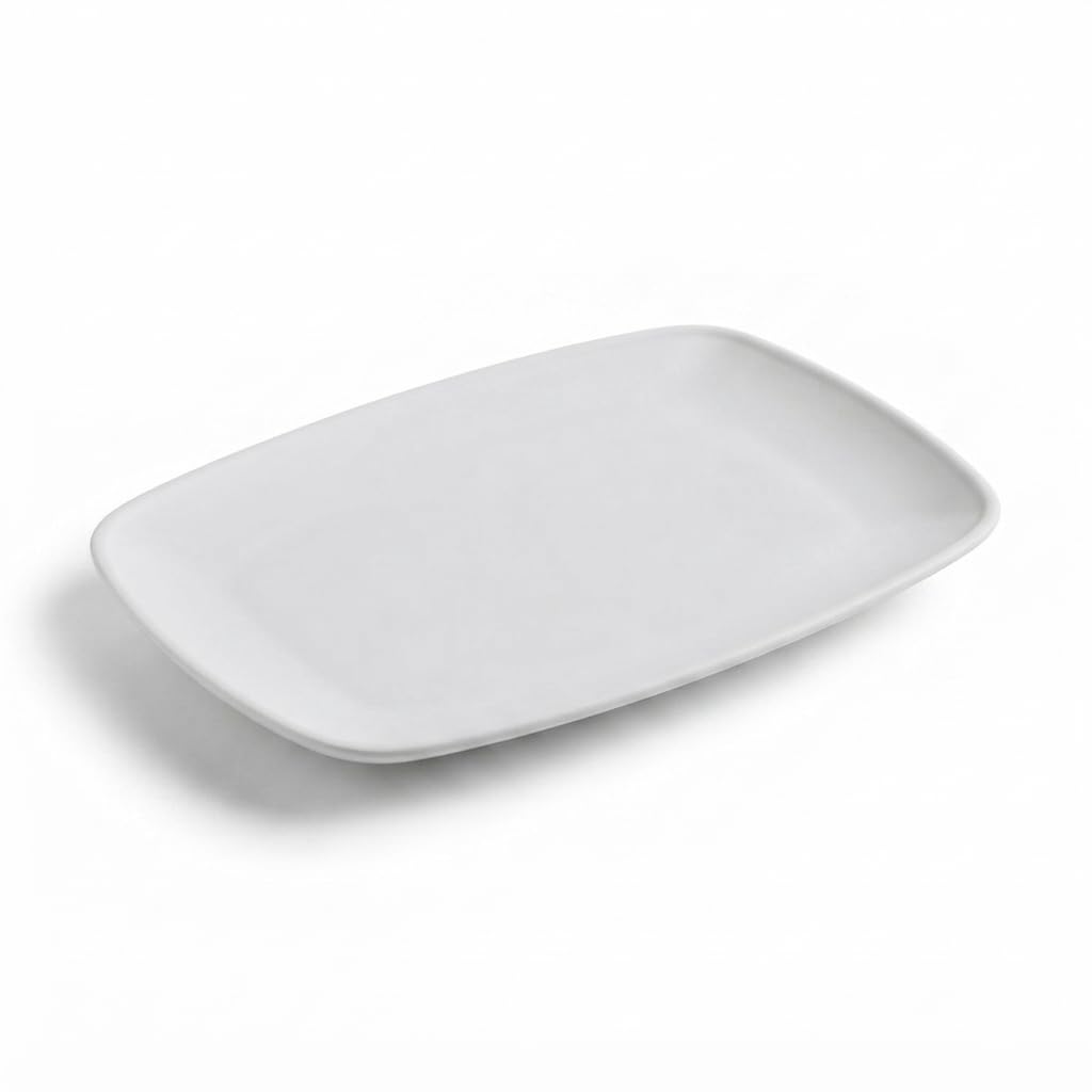 Glownary Coupe White Rectangular Plastic Platter, 12.75 x 8.25 Inch, BPA Free, Disposable, for Catering and Events, 10 Count Sample Pack