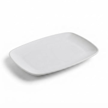 Glownary Coupe White Rectangular Plastic Platter, 12.75 x 8.25 Inch, BPA Free, Disposable, for Catering and Events, 10 Count Sample Pack