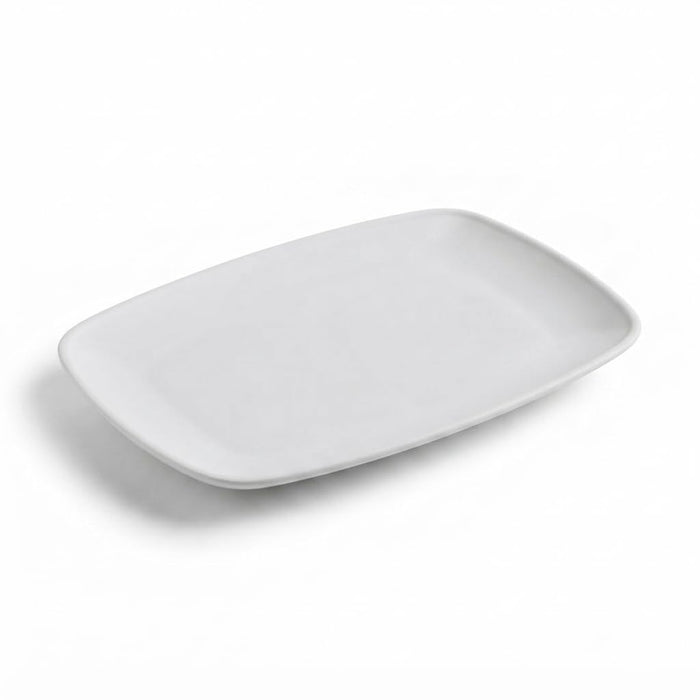 Glownary Coupe White Rectangular Plastic Platter, 12.75 x 8.25 Inch, BPA Free, Disposable, for Catering and Events, 10 Count Sample Pack
