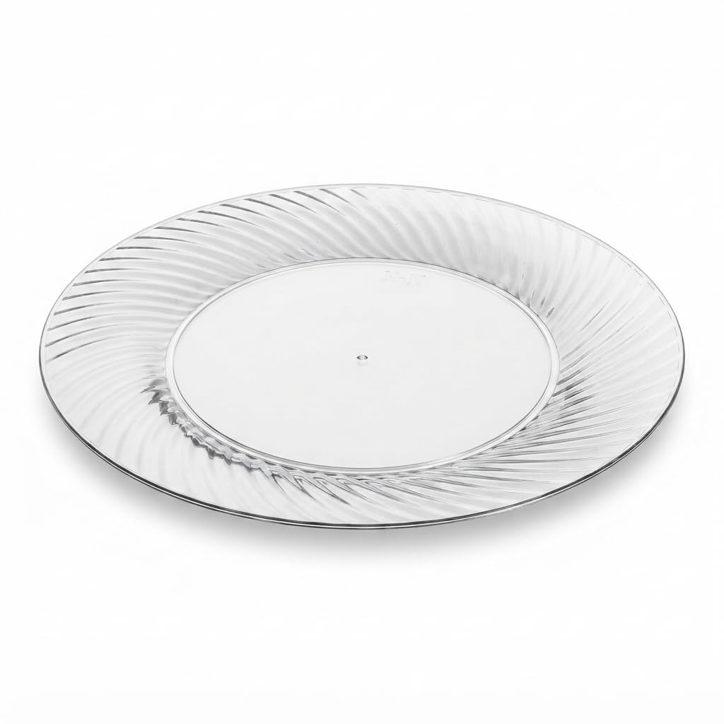 Glownary Wave 6 Inch Clear Plastic Plates, Round Polystyrene, Scalloped Edge, BPA Free, Disposable, for Weddings and Events, 18 Count