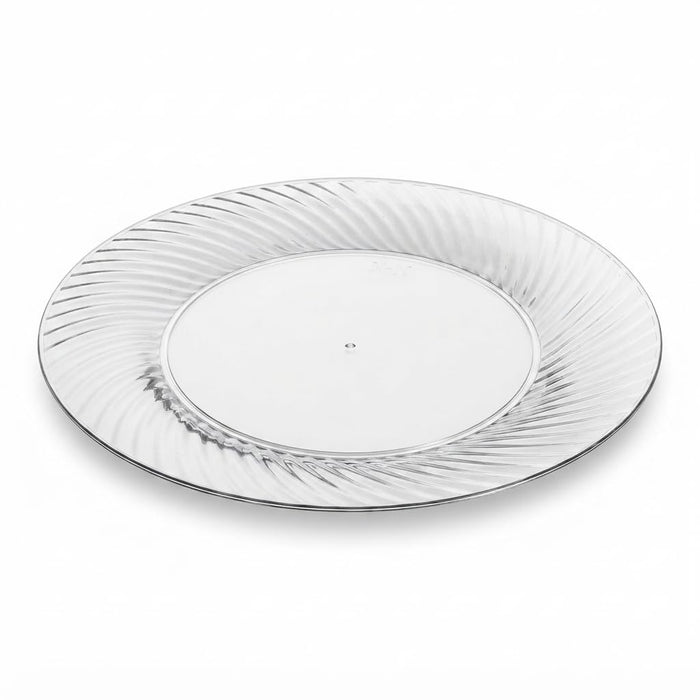Glownary Wave 6 Inch Clear Plastic Plates, Round Polystyrene, Scalloped Edge, BPA Free, Disposable, for Weddings and Events, 18 Count