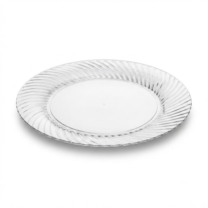 Glownary Wave 9 Inch Clear Plastic Plates, Round Polystyrene, Scalloped Edge, BPA Free, Disposable, for Weddings and Events, 18 Count