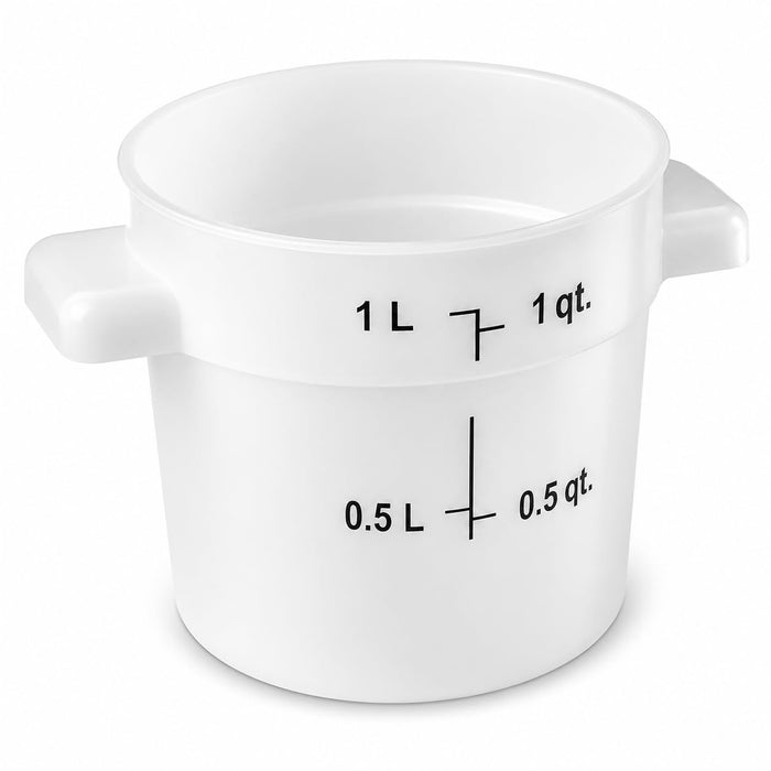 Glownary 1 Qt Round Food Storage Container, White Polyethylene, NSF Listed, BPA Free, Stackable with Measurement Guides, 5 Inch Height