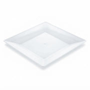 Glownary Square White Plastic Plates, 8 Inch, BPA Free, Wide Rim, Polystyrene, for Events and Weddings, 10 Count