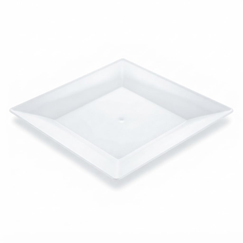 Glownary Square White Plastic Plates, 8 Inch, BPA Free, Wide Rim, Polystyrene, for Events and Weddings, 10 Count