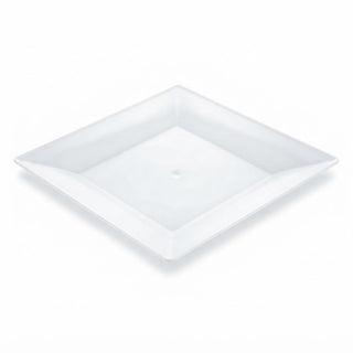 Glownary Square White Plastic Plates, 8 Inch, BPA Free, Wide Rim, Polystyrene, for Events and Weddings, 10 Count
