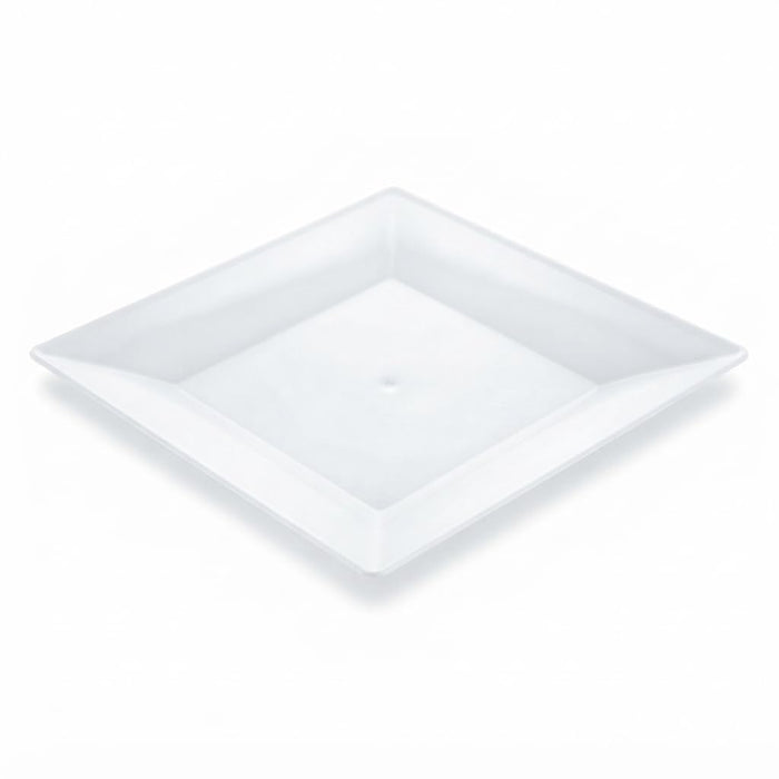 Glownary Square White Plastic Plates, 8 Inch, BPA Free, Wide Rim, Polystyrene, for Events and Weddings, 10 Count