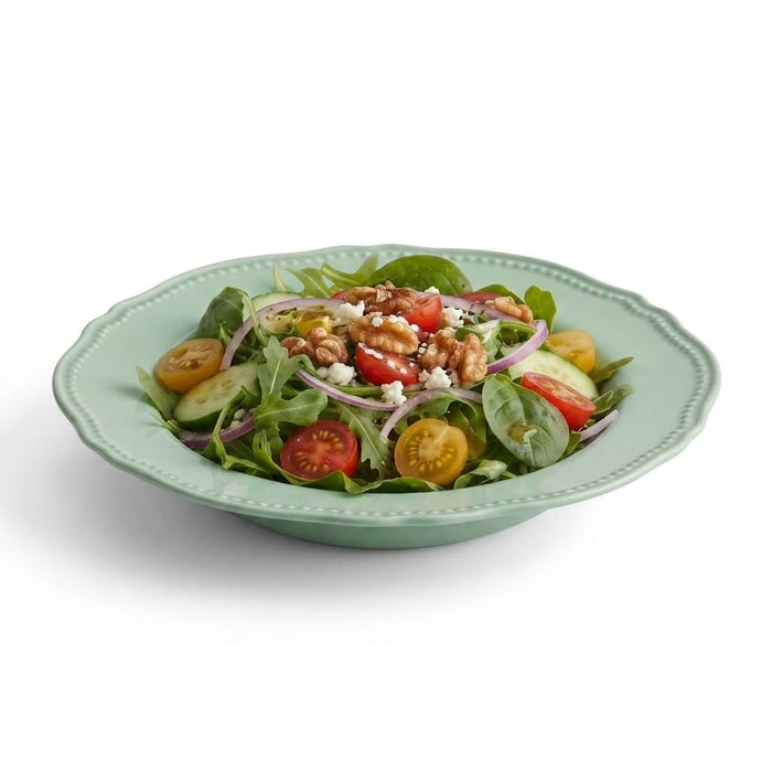 Glownary Heirloom Round Plastic Bowl, 10 oz, Eucalyptus Green with Gold Vintage Rim, BPA Free, Disposable, 7.5 Inch Diameter, 12 Count