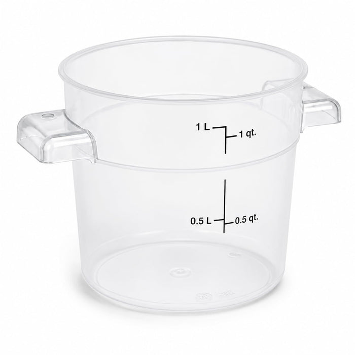 Glownary 1 Qt Round Food Storage Container, Translucent Polypropylene, Stackable with Measurement Guides, NSF Listed, 5 Inch Height, Commercial Kitchen Use