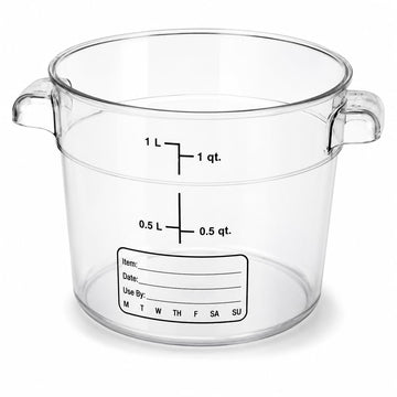 Glownary 1 Qt Round Polycarbonate Food Storage Container, Clear with Black Gradations, Stackable, NSF Listed, Commercial Grade, Freezer Safe, 5 Inch Height