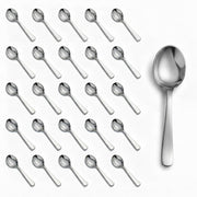 Glownary Classic Heavy Weight Plastic Soup Spoons, Silver, 5 7/8 Inches, 50 Pack, Disposable, Metallic Finish