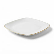 Glownary Coupe Dynasty Square Plastic Plates, White with Gold Band, 10 Inch, BPA Free, Disposable, 10 Count, for Events and Weddings