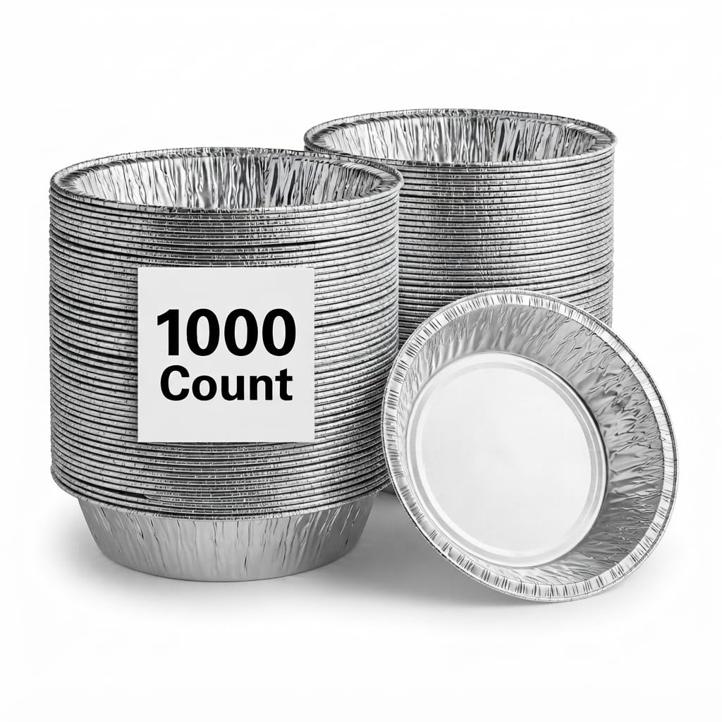 Glownary Extra Deep Aluminum Foil Pie Pan Silver, 45 Gauge, Round, Freezer and Oven Safe, 1000 Count Case